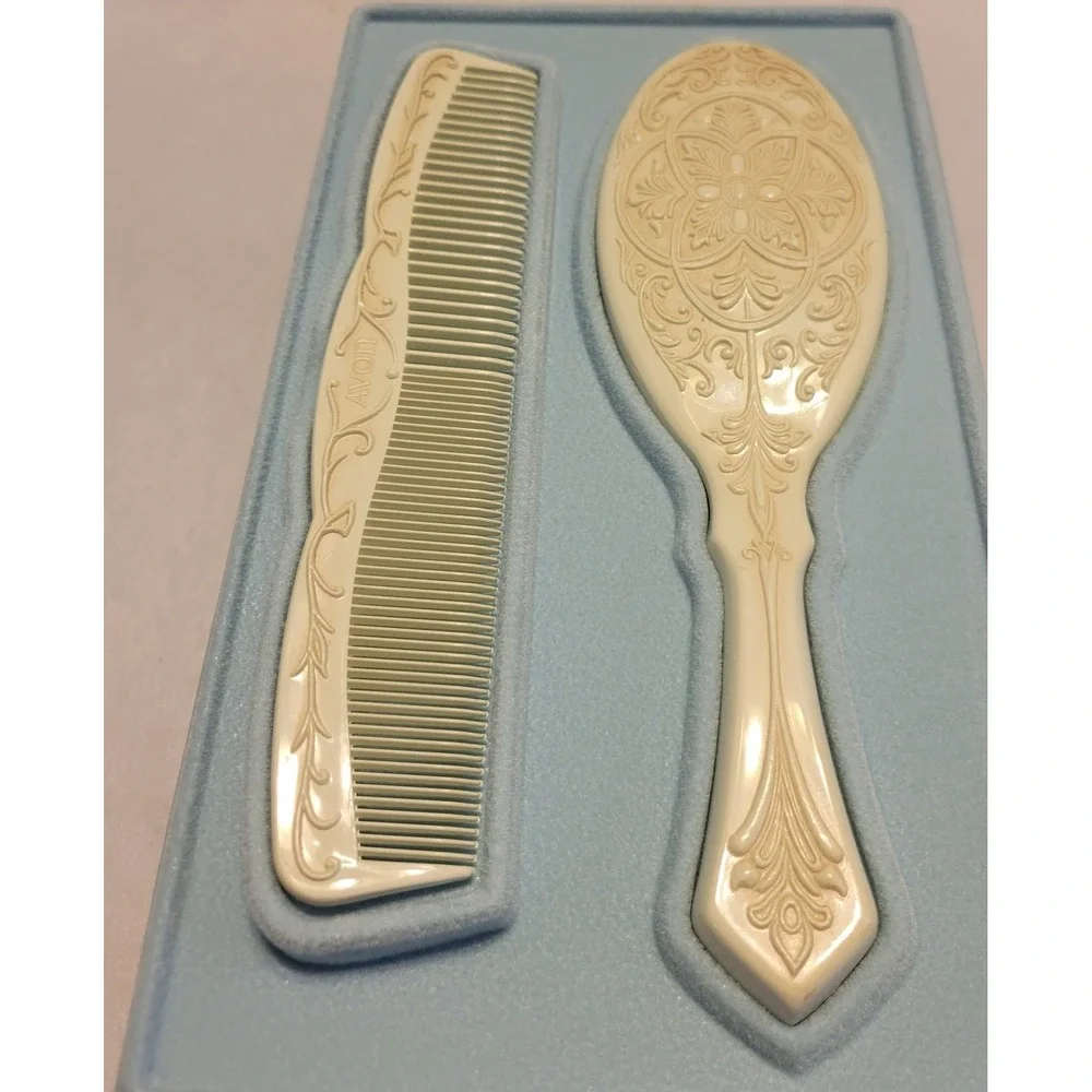 Avon Past Present Brush and Comb Set Vintage Victorian Revival Cream Ivory